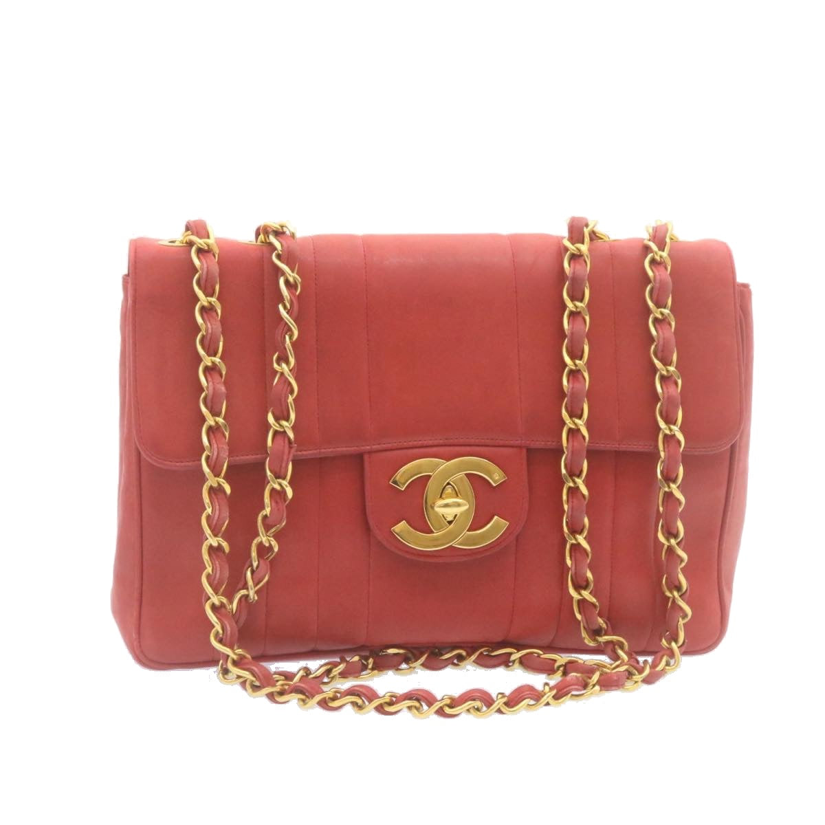 Luxury Chanel Mademoiselle Big Coco Double Chain Shoulder Bag Lamb Skin Red  29129A