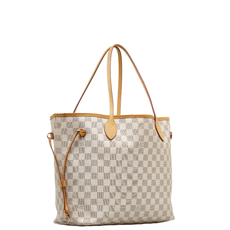 Louis Vuitton Damier Azur Neverfull MM Tote Shoulder Bag N51107 White PVC Leather