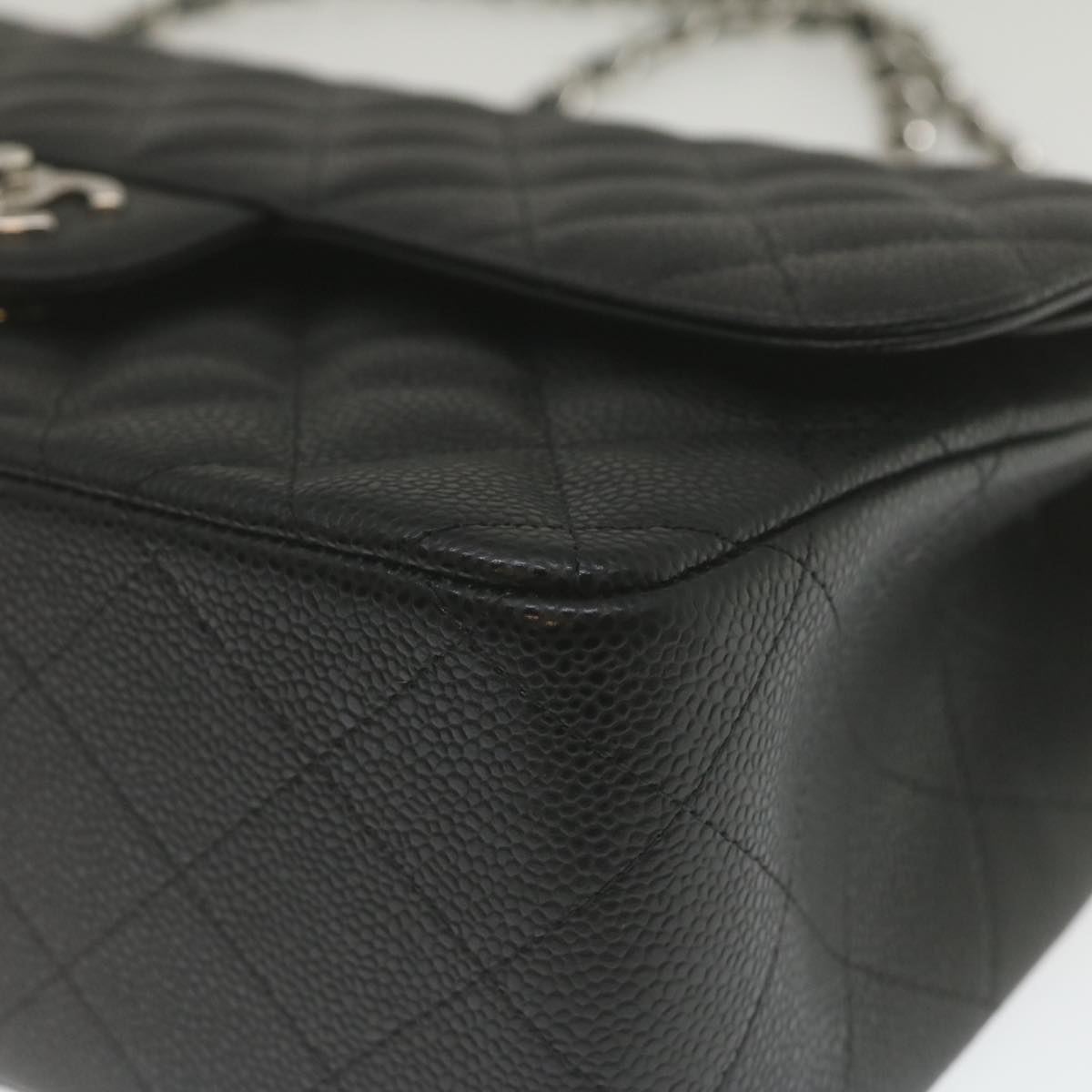 CHANEL Caviar Skin Chain Double Flap Big Matelasse ShoulderBag Black  29507A