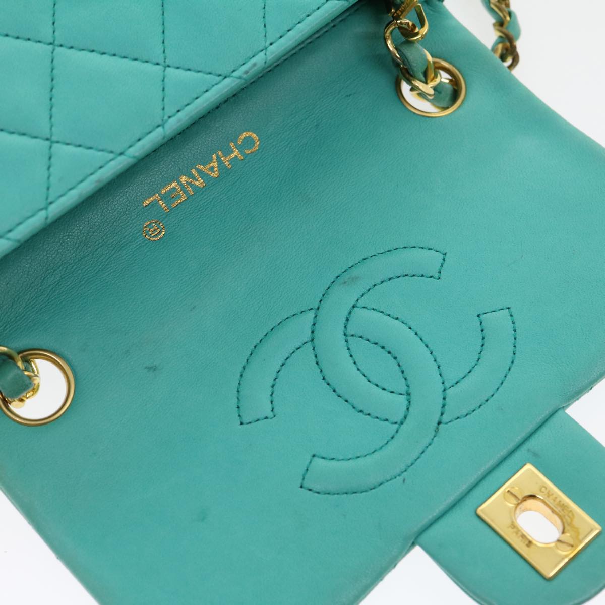 CHANEL Mini Matelasse Flap Chain Shoulder Bag Lamb Skin Light Blue  29527A