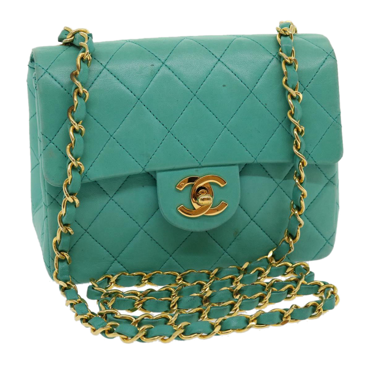 CHANEL Mini Matelasse Flap Chain Shoulder Bag Lamb Skin Light Blue  29527A