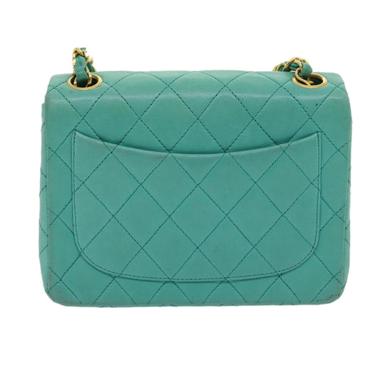 CHANEL Mini Matelasse Flap Chain Shoulder Bag Lamb Skin Light Blue  29527A