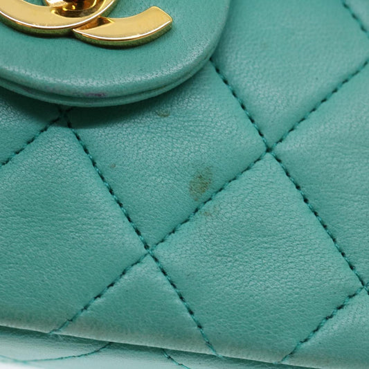 CHANEL Mini Matelasse Flap Chain Shoulder Bag Lamb Skin Light Blue  29527A