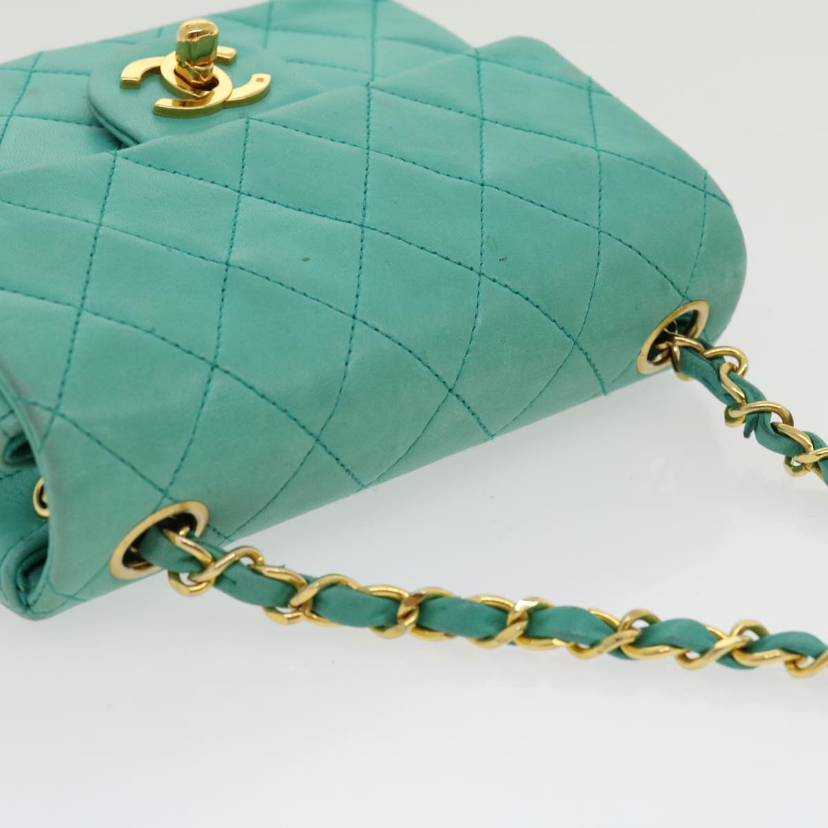CHANEL Mini Matelasse Flap Chain Shoulder Bag Lamb Skin Light Blue  29527A