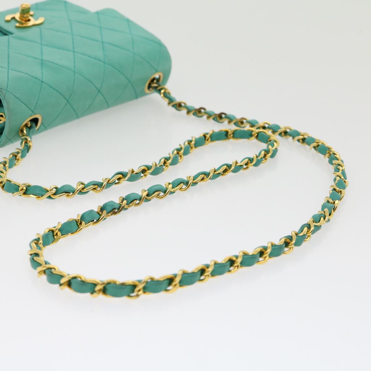 CHANEL Mini Matelasse Flap Chain Shoulder Bag Lamb Skin Light Blue  29527A