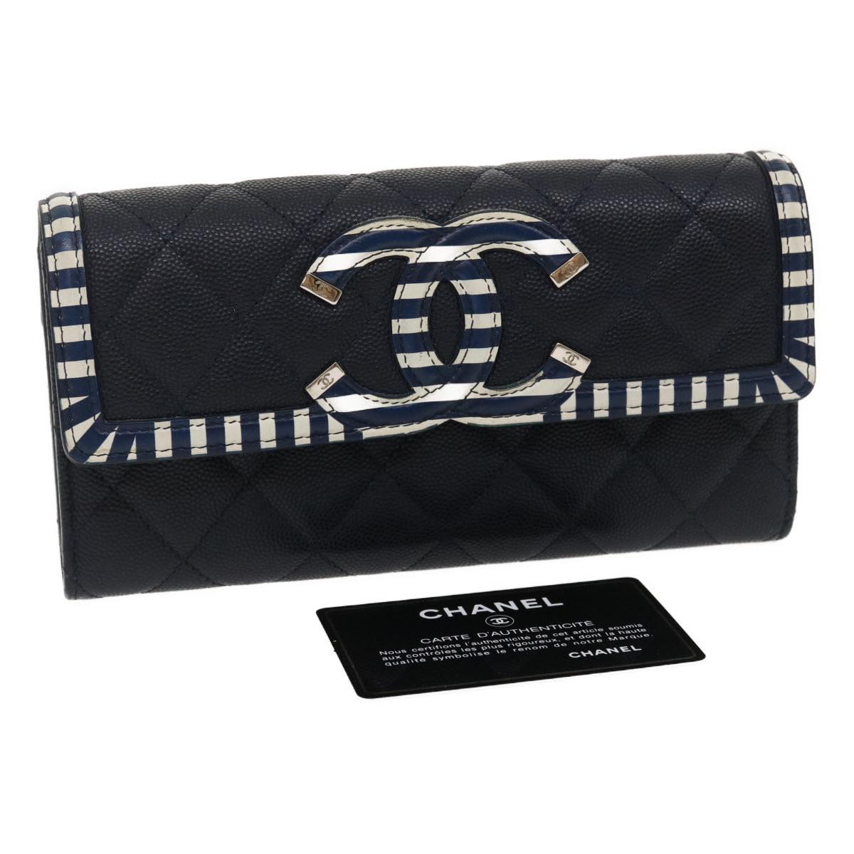 Luxury Chanel Matelasse Cruise Line Long Wallet Caviar Skin Navy CC  29542A