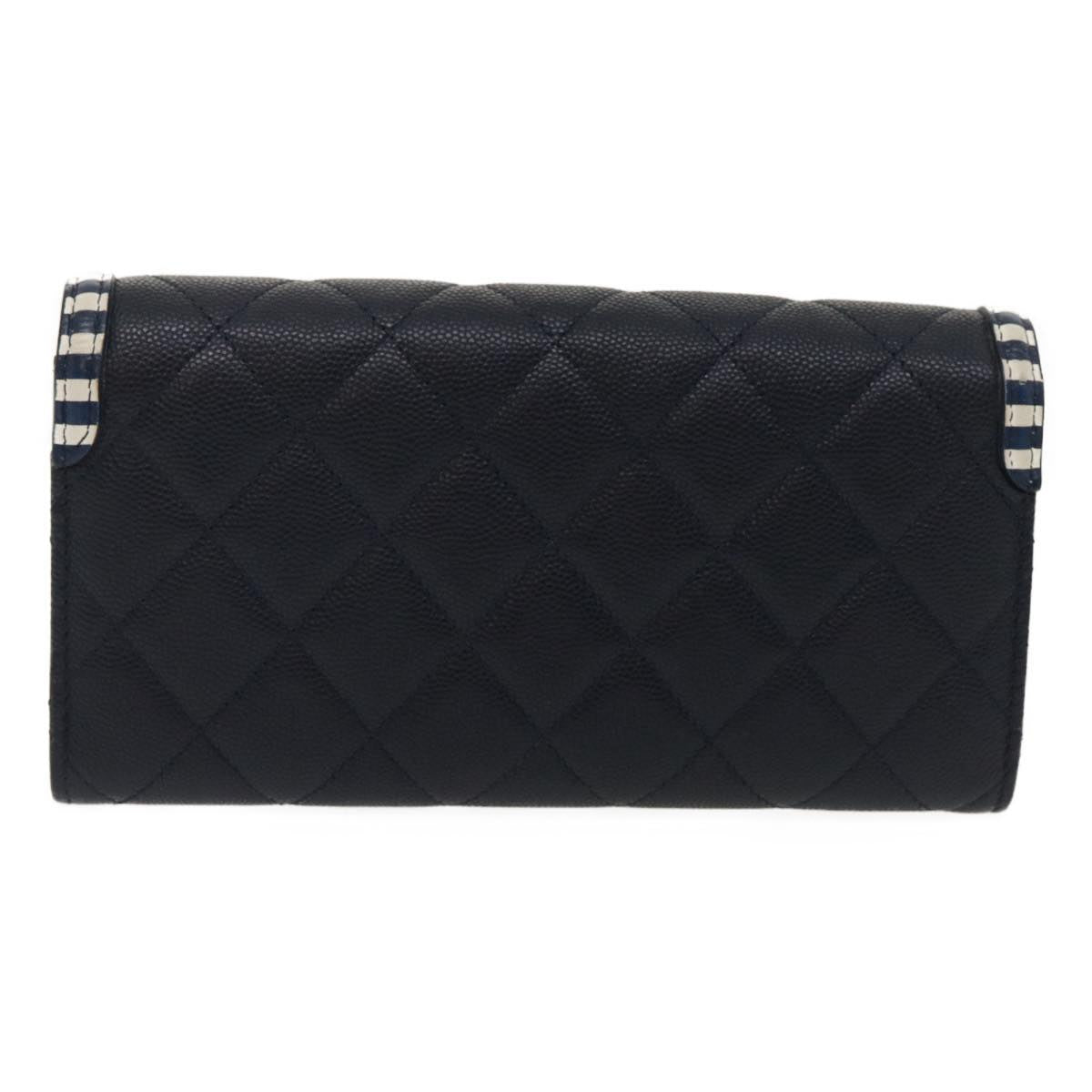 Luxury Chanel Matelasse Cruise Line Long Wallet Caviar Skin Navy CC  29542A