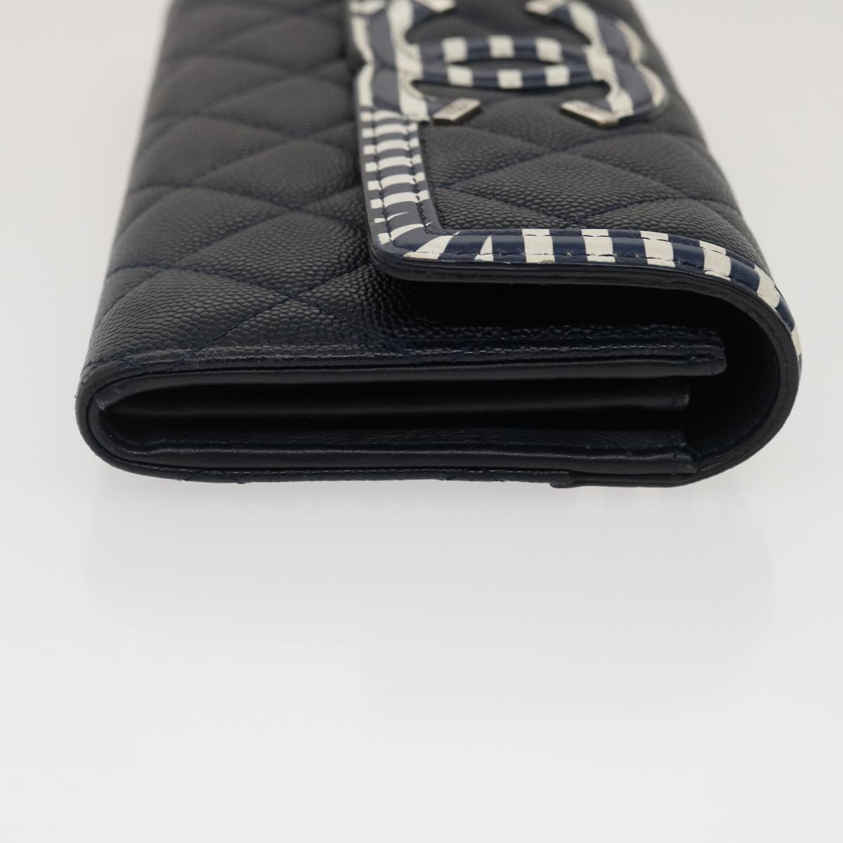 Luxury Chanel Matelasse Cruise Line Long Wallet Caviar Skin Navy CC  29542A