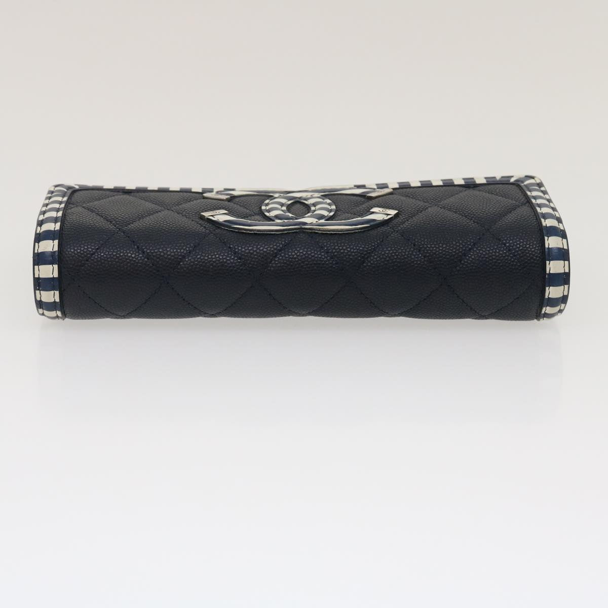 Luxury Chanel Matelasse Cruise Line Long Wallet Caviar Skin Navy CC  29542A