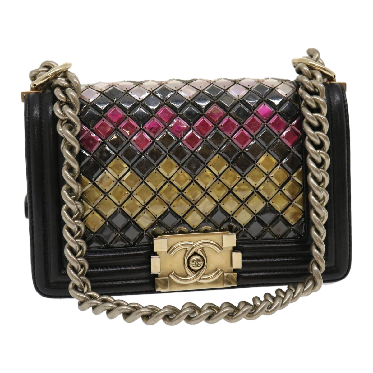 Luxury Chanel Boy  Chain Shoulder Bag Tile Black Multicolor CC  29551A