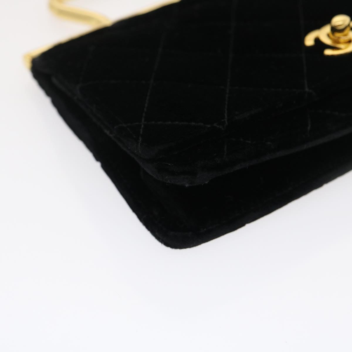 CHANEL Turn Lock Flap Matelasse Hand Bag velvet Black Gold CC  29565A