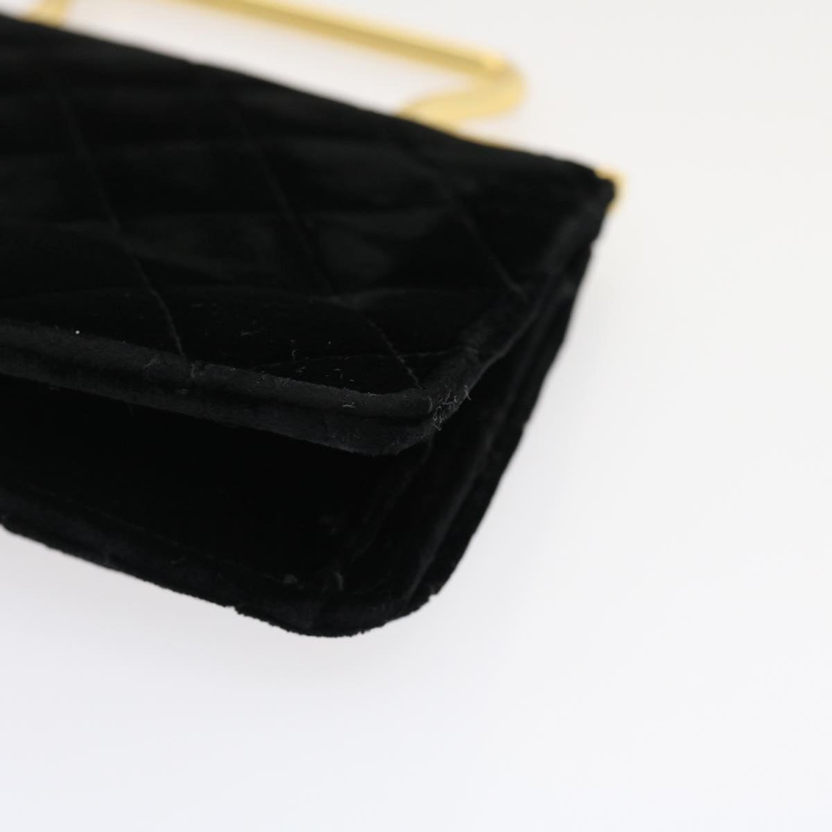 CHANEL Turn Lock Flap Matelasse Hand Bag velvet Black Gold CC  29565A