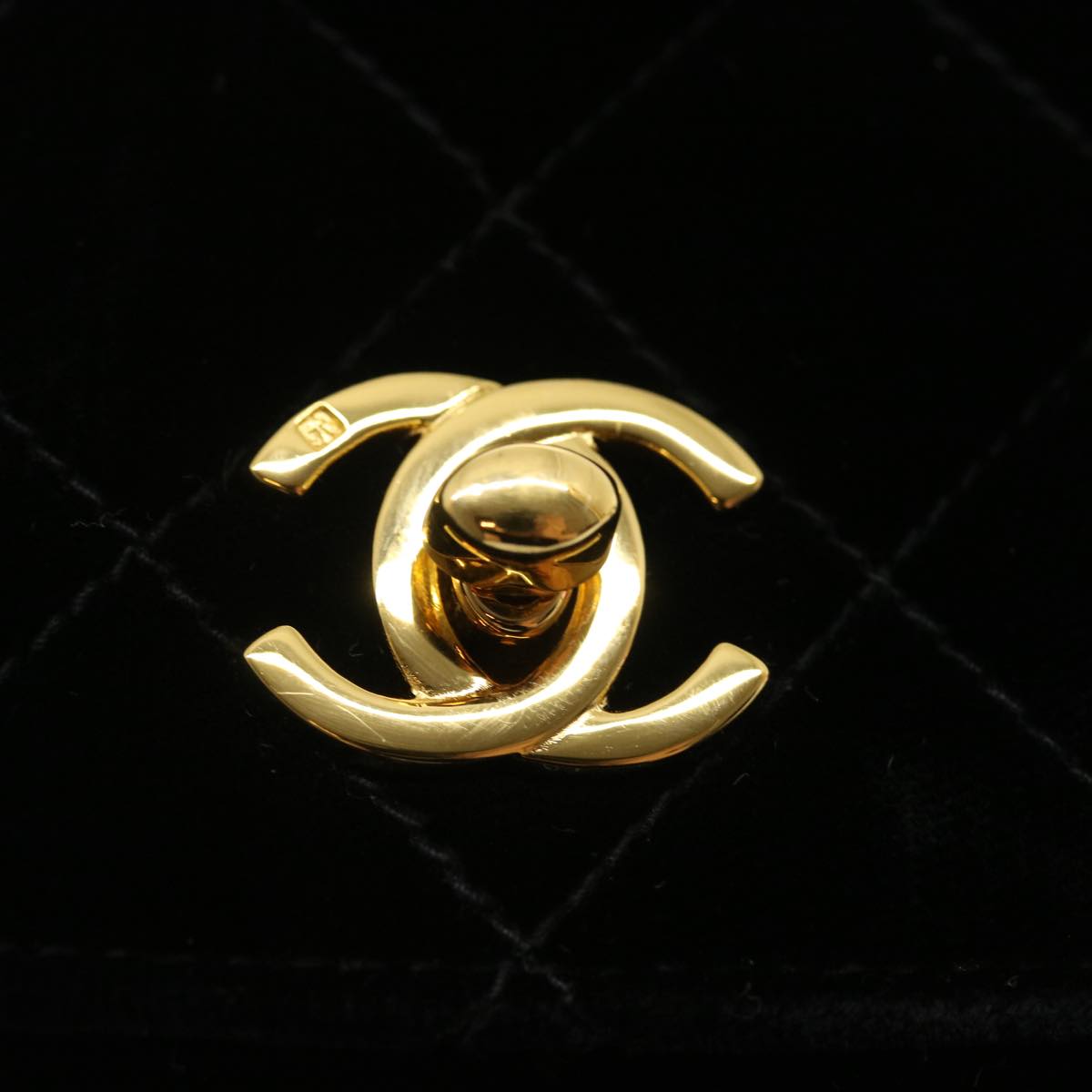CHANEL Turn Lock Flap Matelasse Hand Bag velvet Black Gold CC  29565A