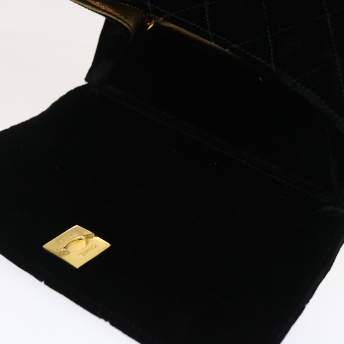 CHANEL Turn Lock Flap Matelasse Hand Bag velvet Black Gold CC  29565A