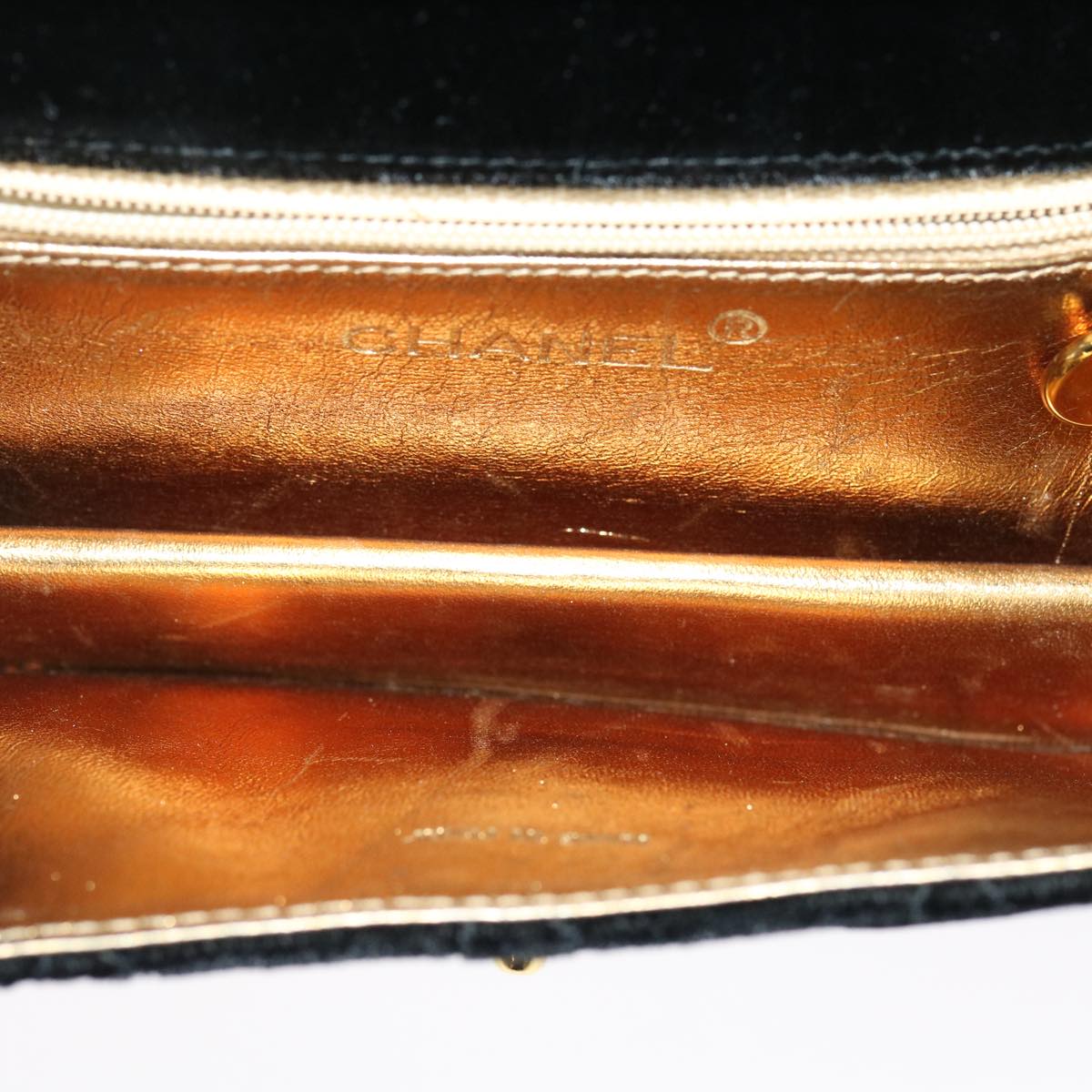 CHANEL Turn Lock Flap Matelasse Hand Bag velvet Black Gold CC  29565A