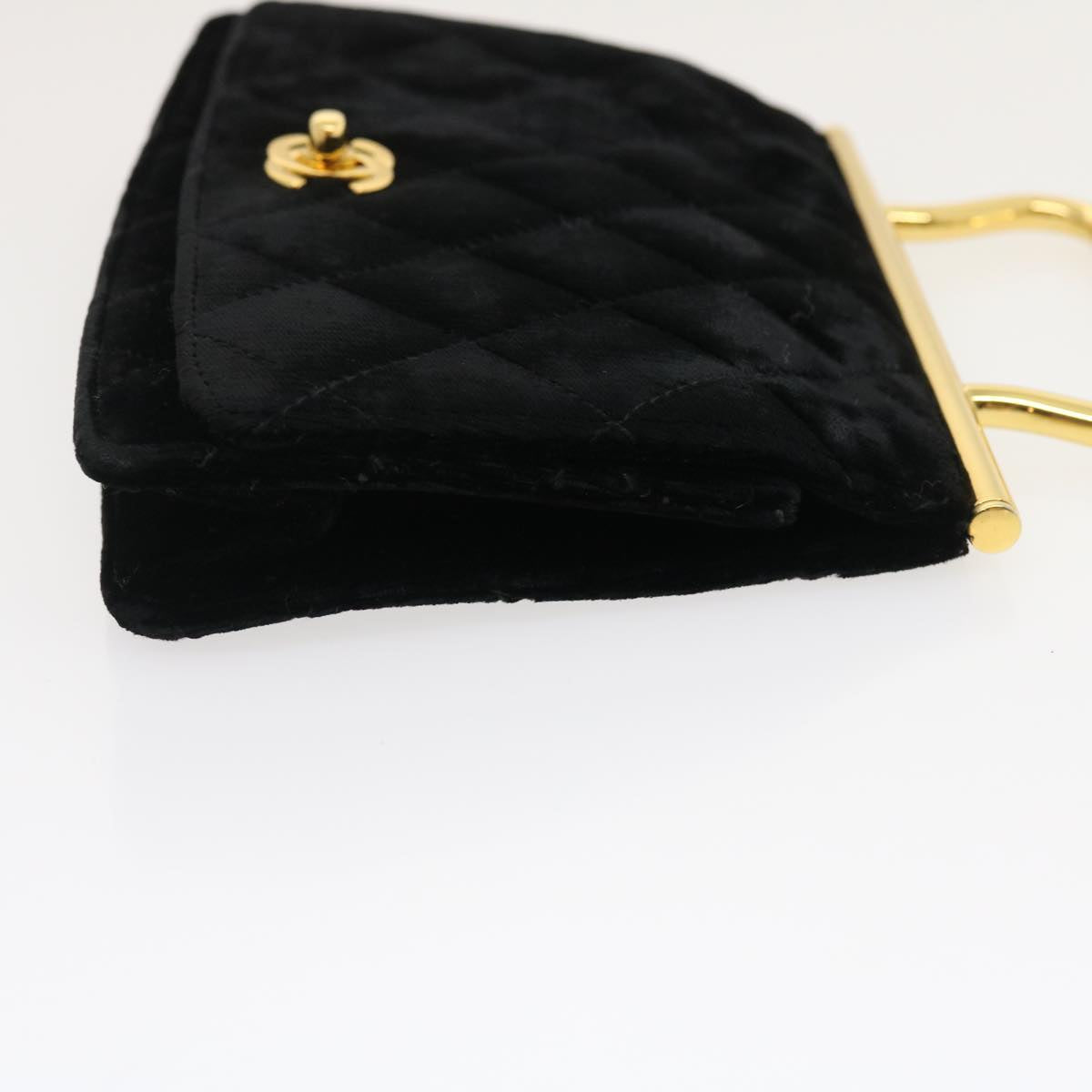 CHANEL Turn Lock Flap Matelasse Hand Bag velvet Black Gold CC  29565A
