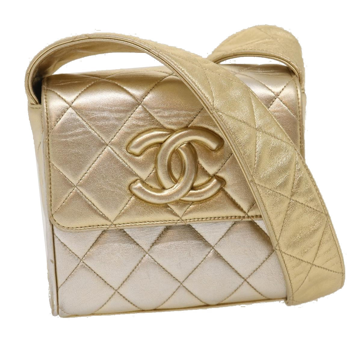 Luxury Chanel Matelasse Shoulder Bag Lamb Skin Gold CC  29567A