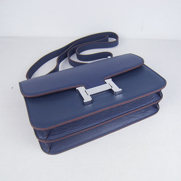 Luxury Hermes calf Leather Message Bag H020 dark blue silver