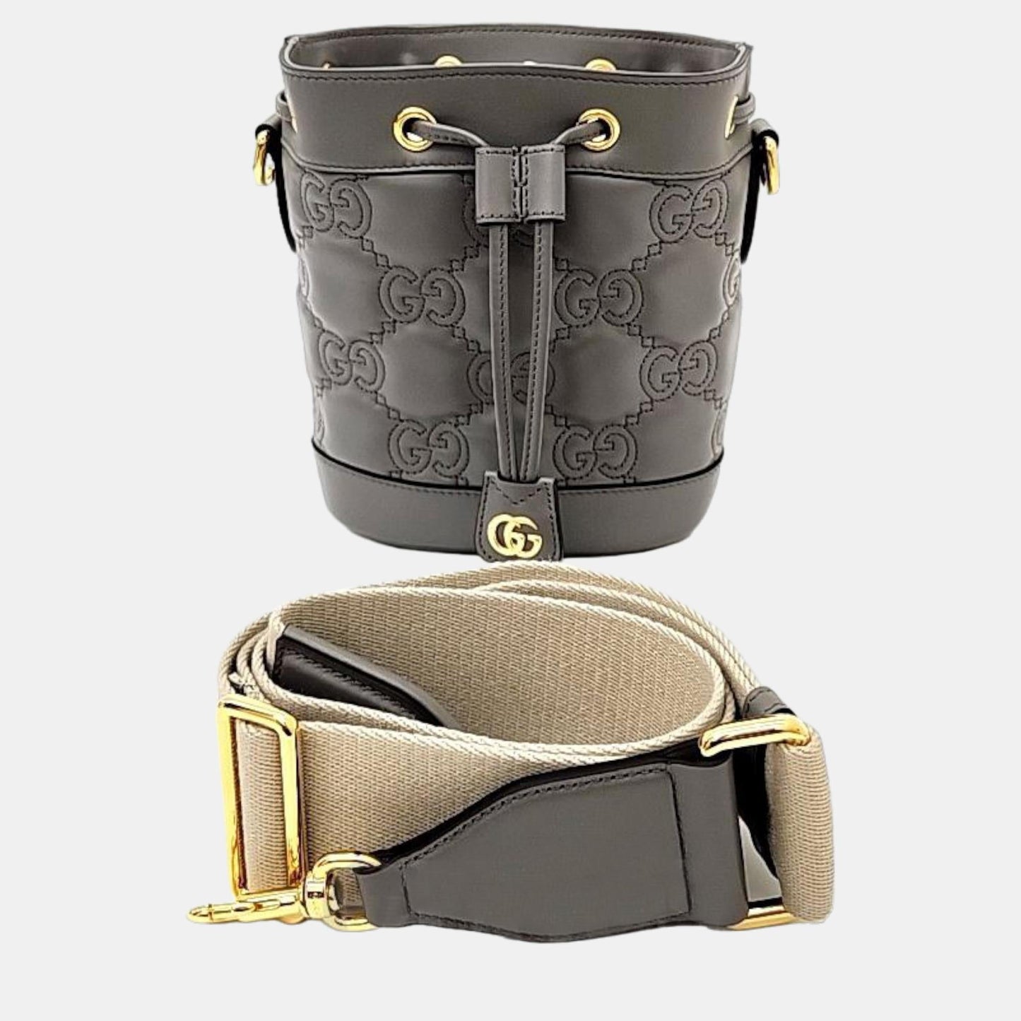 Luxury Gucci Trending 2025 Grey Matelasse Leather GG Marmont Bucket Bag