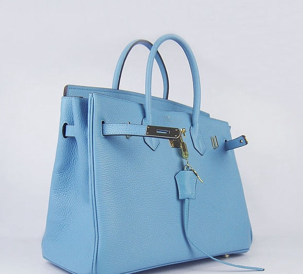 Luxury Hermes Birkin 35cm Togo Leather Handbags Light Blue Golden