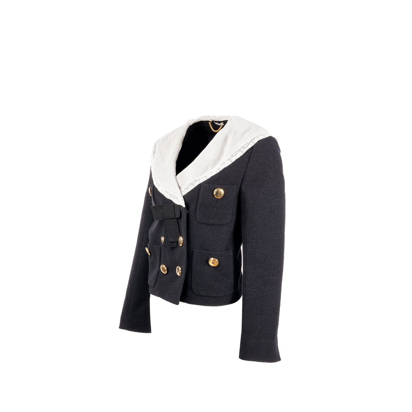 Miu Miu Size 40 Lace Buttoned Jacket Virgin Wool/Polyamide/Silk Black GHW