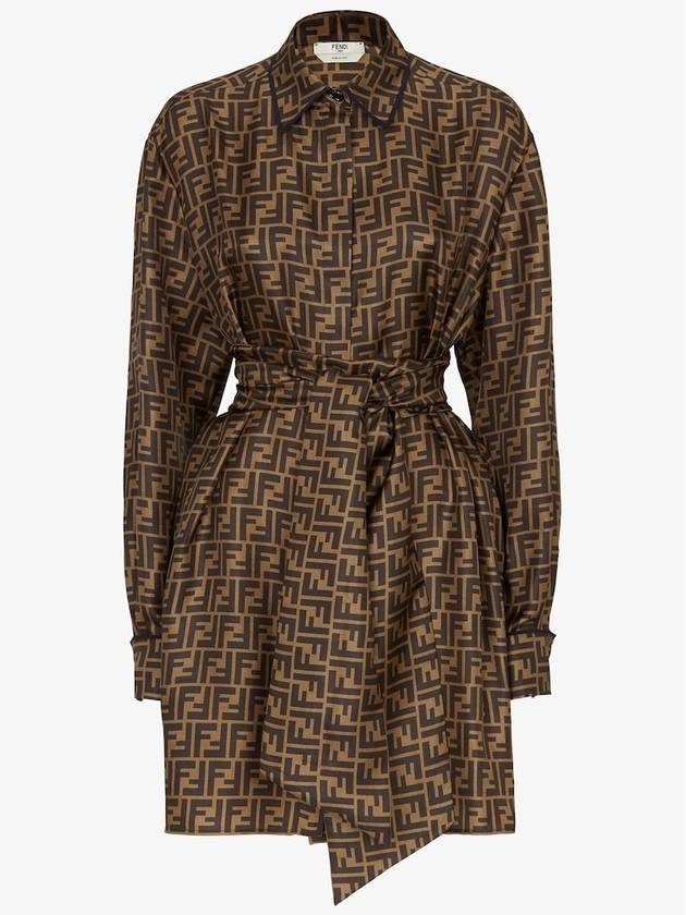 Luxury Fendi Twill Short Dress Brown