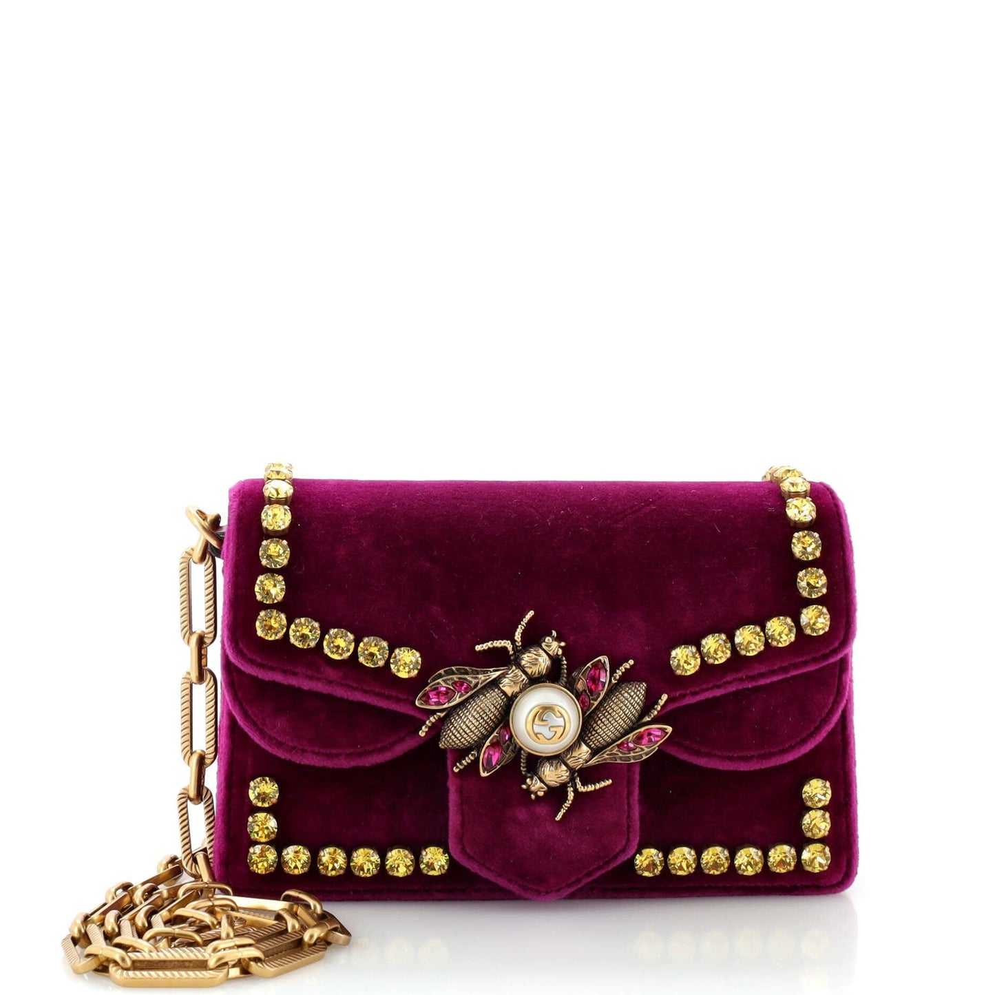 Luxury Gucci Trending 2025 Broadway Pearly Bee Shoulder Bag Crystal Embellished Velvet Mini