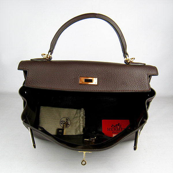 Luxury Hermes Kelly 32cm Togo Leather 6108 Dark Coffee Golden