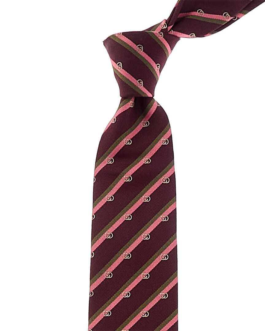 Gucci Light Brown Logo Stripe Silk Tie