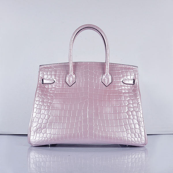Luxury Hermes Birkin 35cm 6089 New Crocodile Vein Handbags Pink Silver