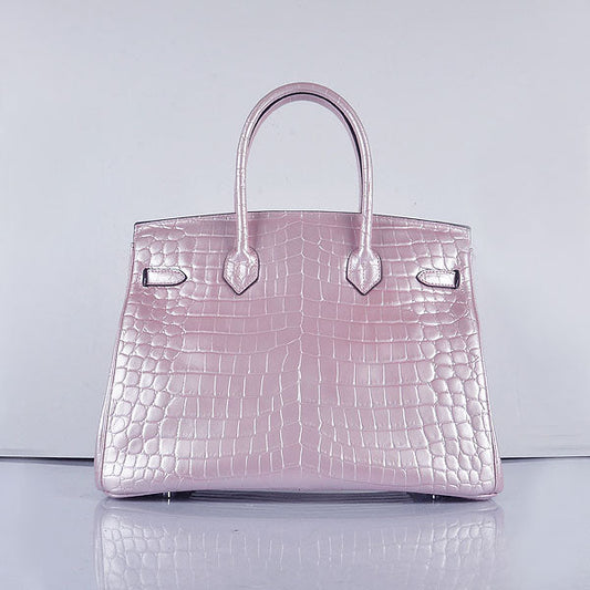 Luxury Hermes Birkin 35cm 6089 New Crocodile Vein Handbags Pink Silver