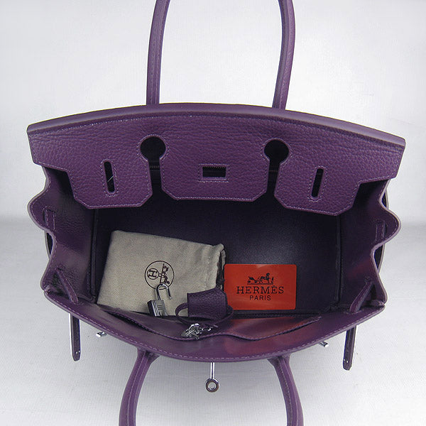Luxury Hermes Birkin 30cm Togo Leather Handbags Purple Silver