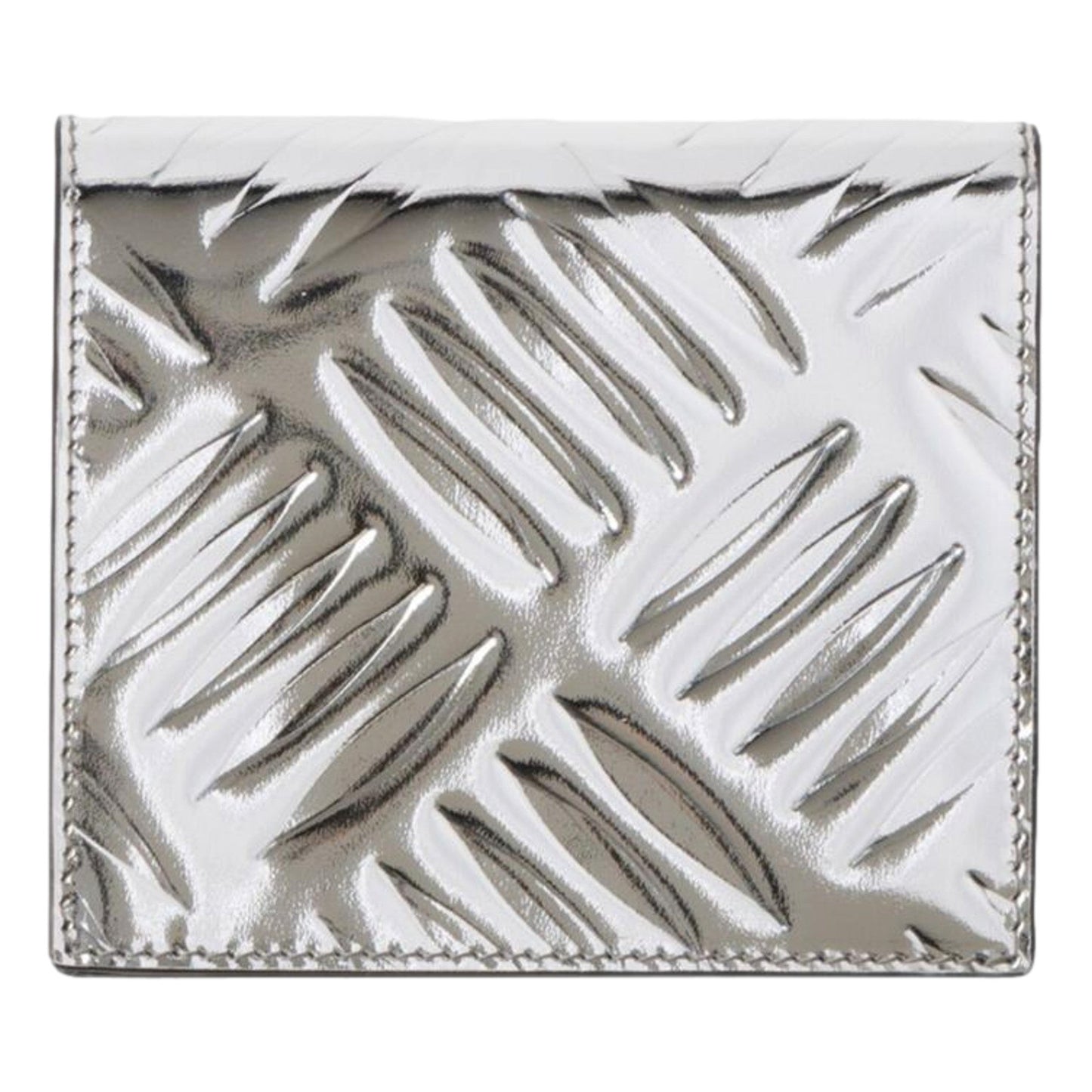 Luxury PradaSpazzolato Foldover Card Wallet Metallic Silver Embossed Leather