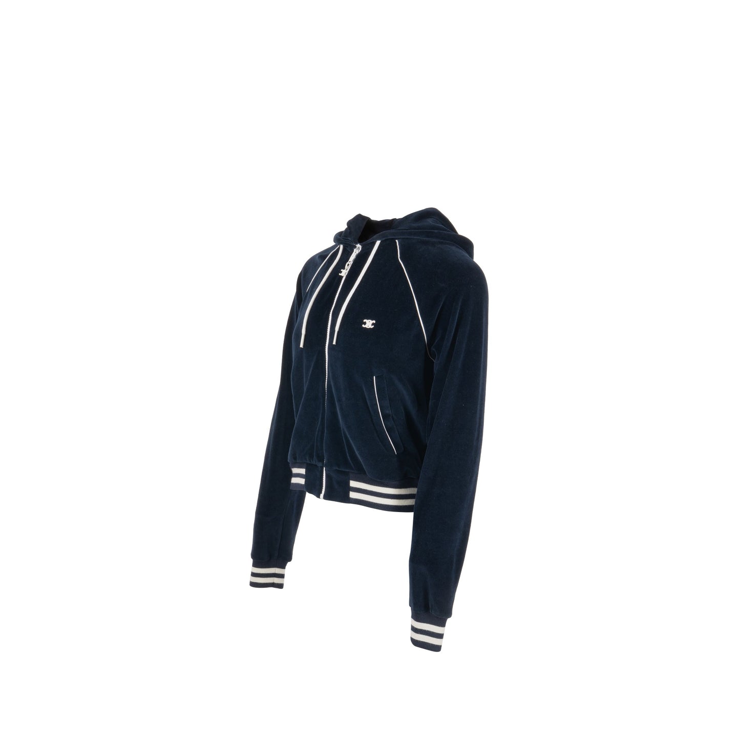 Celine Size XS Velvet Bomber Jacket Cotton/Polyamide Dark Blue