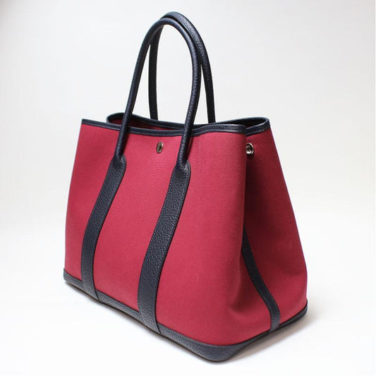 Luxury Hermes Rouge Moyen Garden Party Leather PM Toile Tote  (SHA25734)