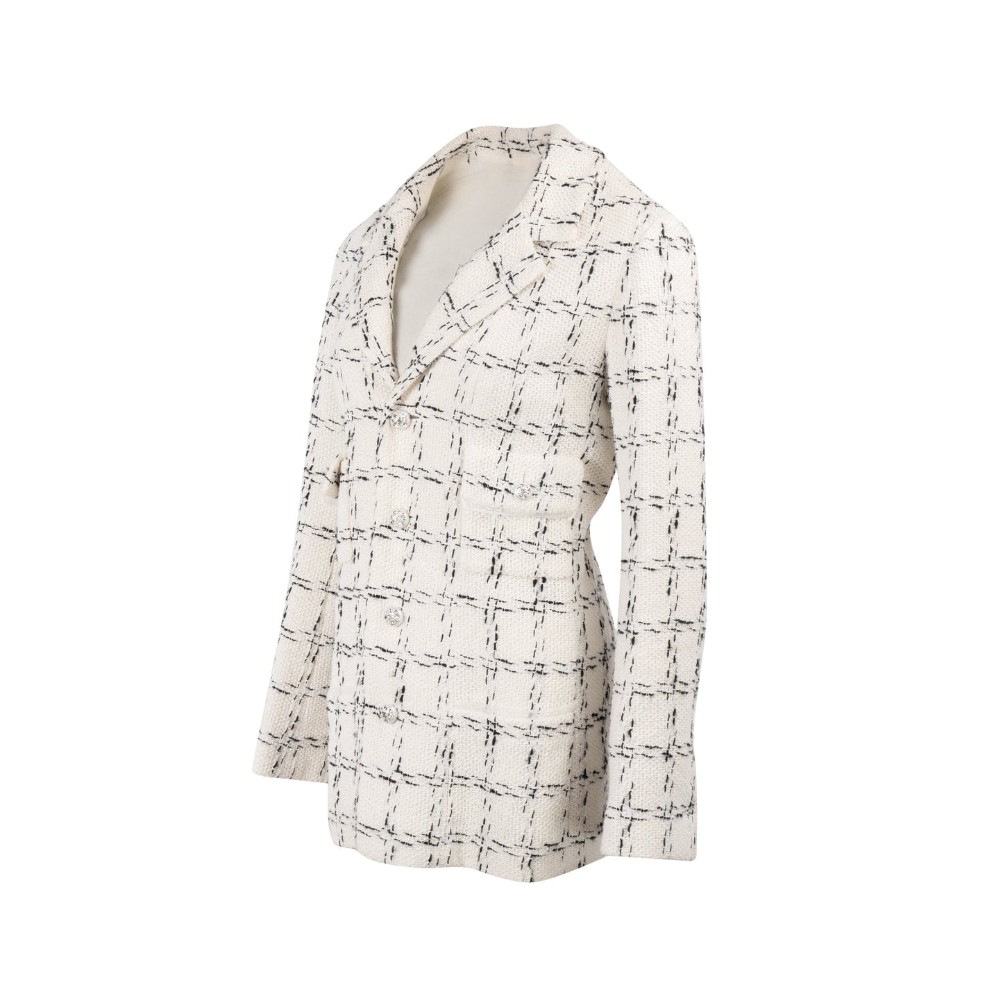 Chanel Size 40 23S Tweed Jacket Cotton White/Black