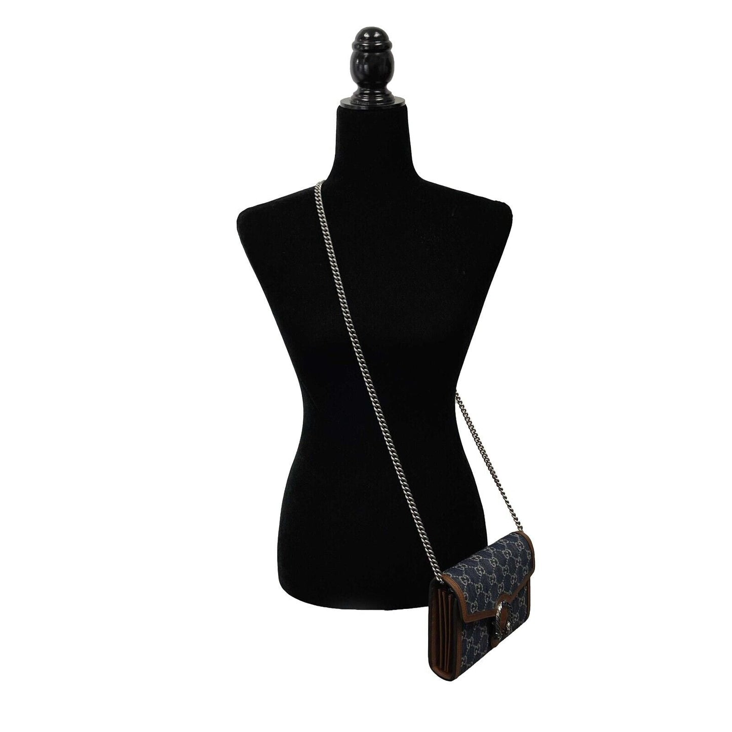 Luxury Gucci - Dionysus GG Denim Shoulder Bag Collection - Blue Brown w/ Shoulder Chain