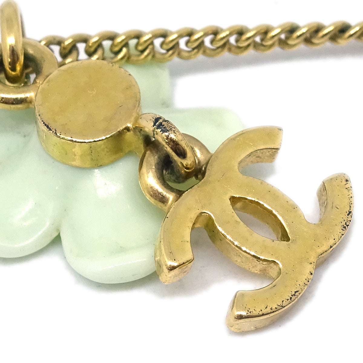 Chanel Flower Pendant Necklace Rhinestone Gold 05A