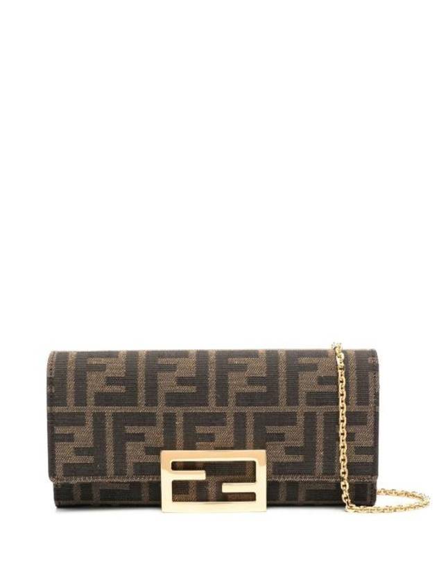 Luxury Fendi Fabric Chain Long Wallet Brown