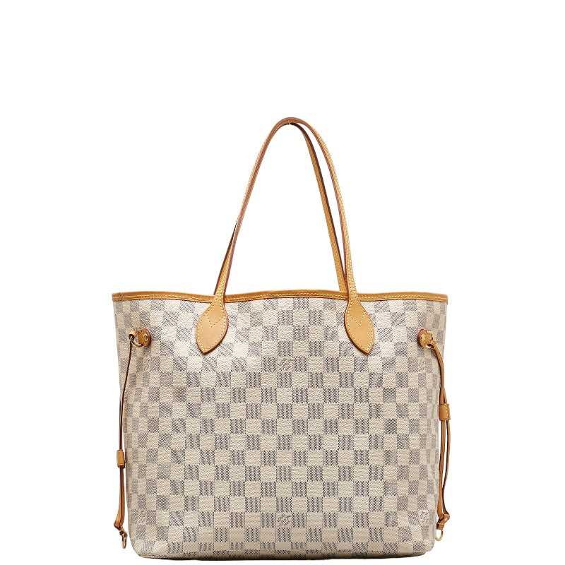 Louis Vuitton Damier Azur Neverfull MM Tote Shoulder Bag N51107 White PVC Leather