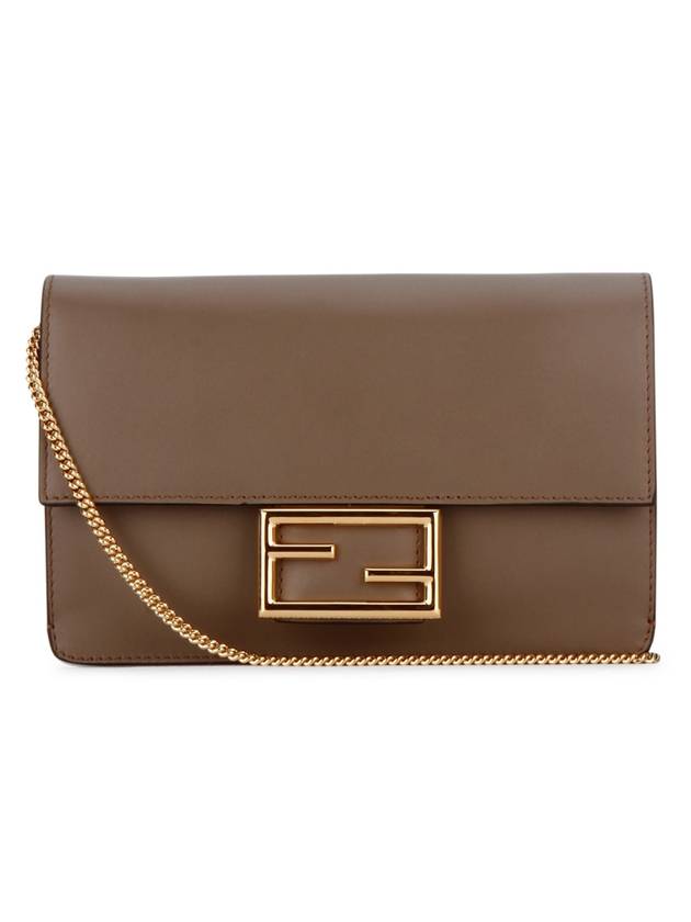 Luxury Fendi FF Buckle Flat Baguette Small Cross Bag Grey