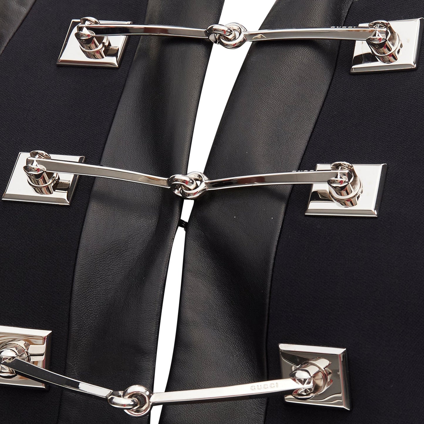 Gucci Wool Leather Silver Horsebit Buckle Shift Dress