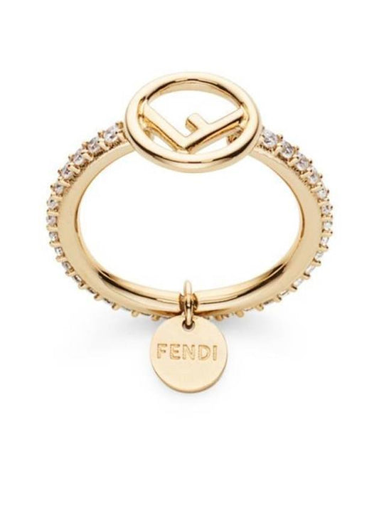 Luxury Fendi F Logo Crystals Ring Gold
