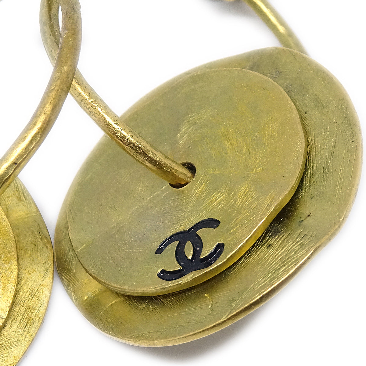 Luxury Chanel Dangle Hoop Earrings Clip-On Gold 94A
