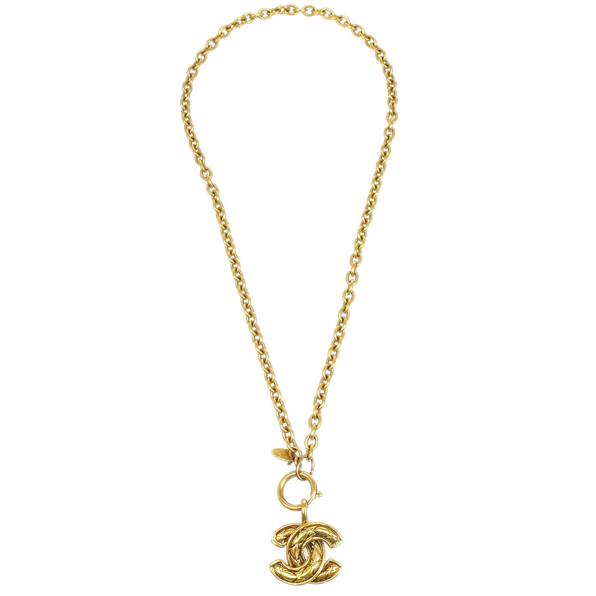 Luxury Chanel Quilted CC Gold Chain Pendant Necklace 3857