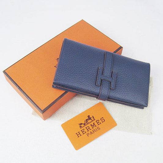 Luxury Hermes Wallet H015 Ladies Cow Leather Blue