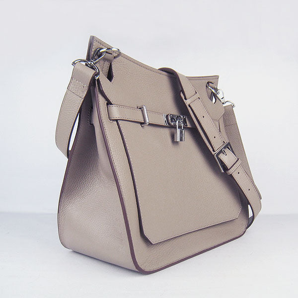 Luxury Hermes Leather Shoulder bag H6508 grey silver
