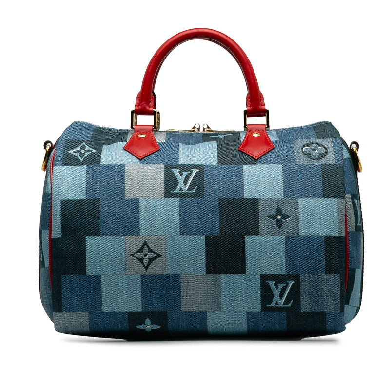 Louis Vuitton Monogram Denim Speedyy Bandouliere 30 Square Patchwork Handbag Shoulder Bag 2WAY M45041 Blue Red Denim Leather  Louis Vuitton