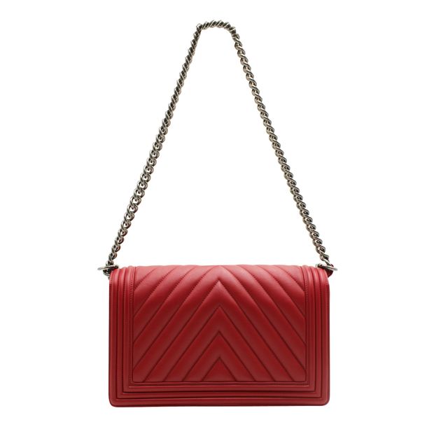 Luxury Chanel Dark Red Ruthenium Finish Hardware Boy Bag