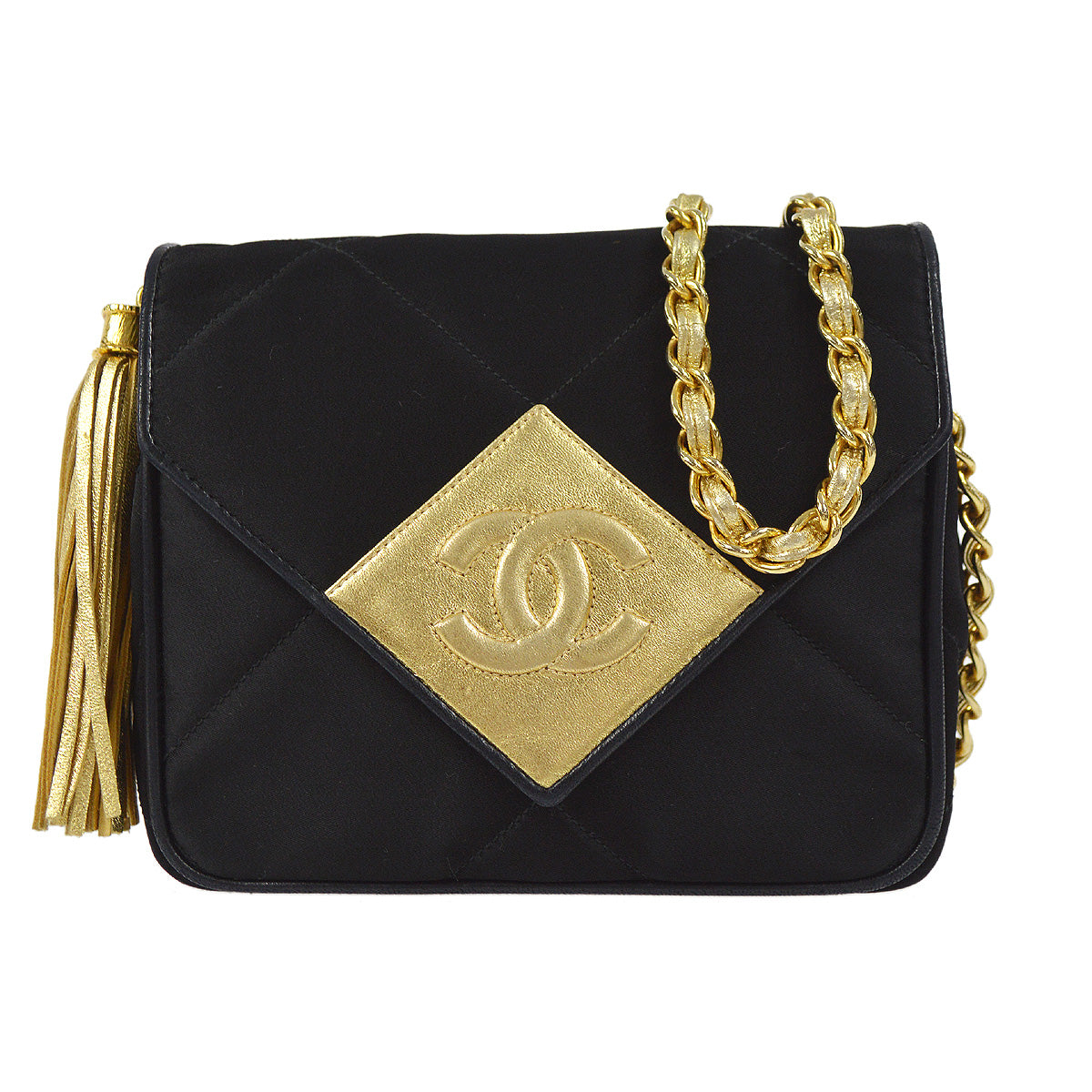 Luxury Chanel 1989-1991 Flap Shoulder Bag Mini Black Satin